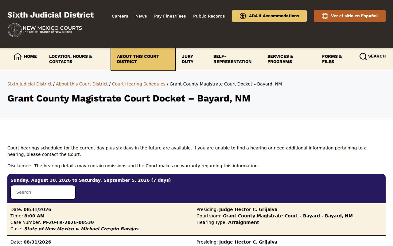 Bayard court records at Grant Magistrate Division II