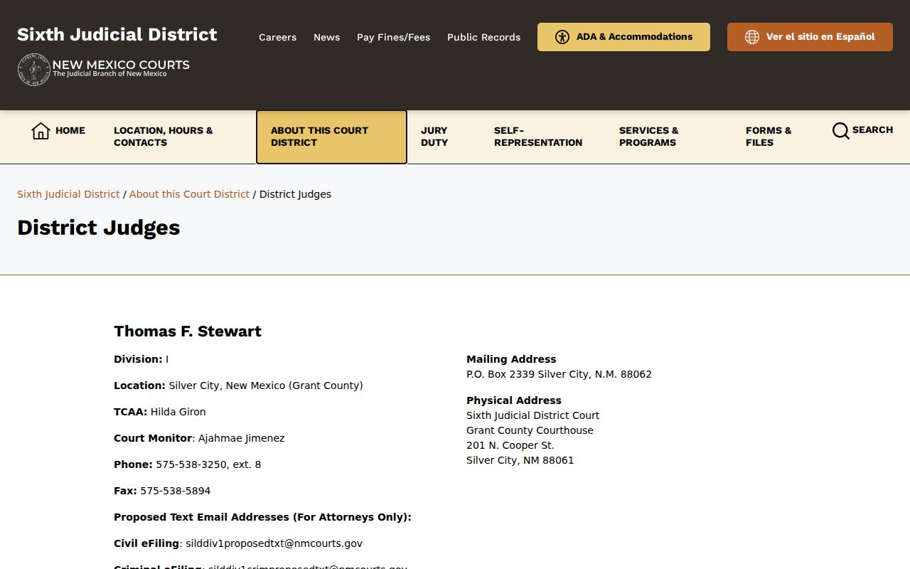 Grant County civil court docket source for Sixth District judges
