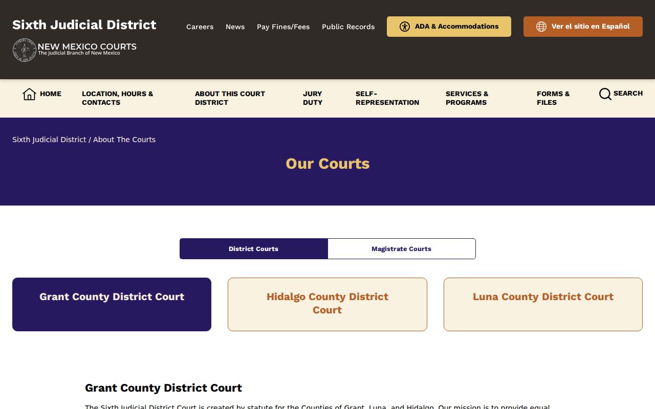 Grant County civil court docket source for the Sixth Judicial District court overview