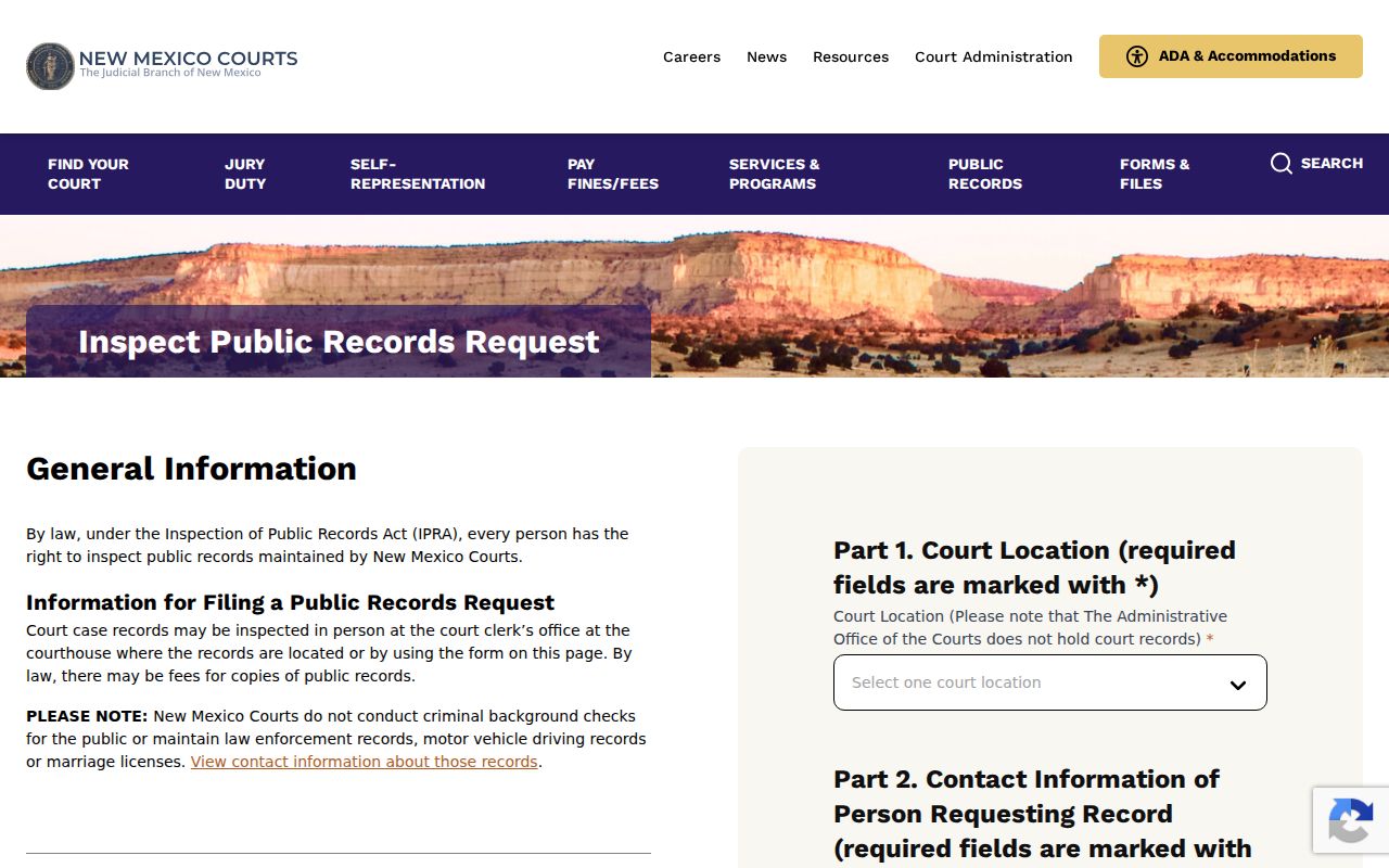 Grant County court case records IPRA request form
