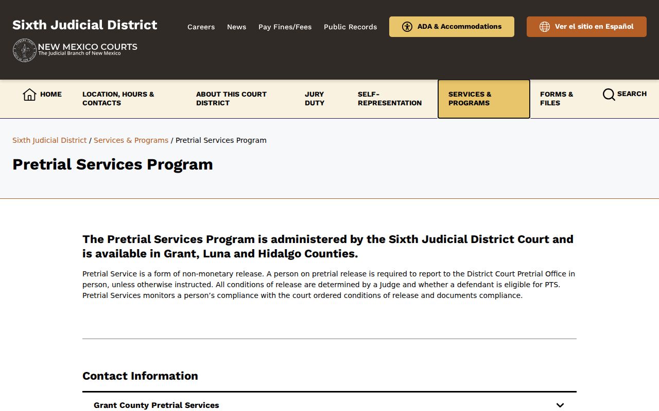 Grant County criminal court docket source for Sixth District pretrial services