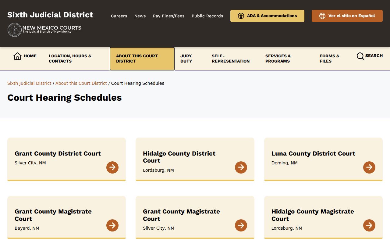 Grant County court docket hearing schedules on the Sixth Judicial District site
