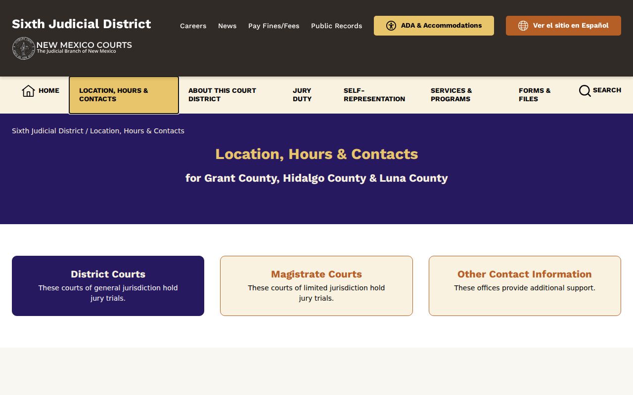 Grant County court docket courthouse contacts for Sixth Judicial District Court