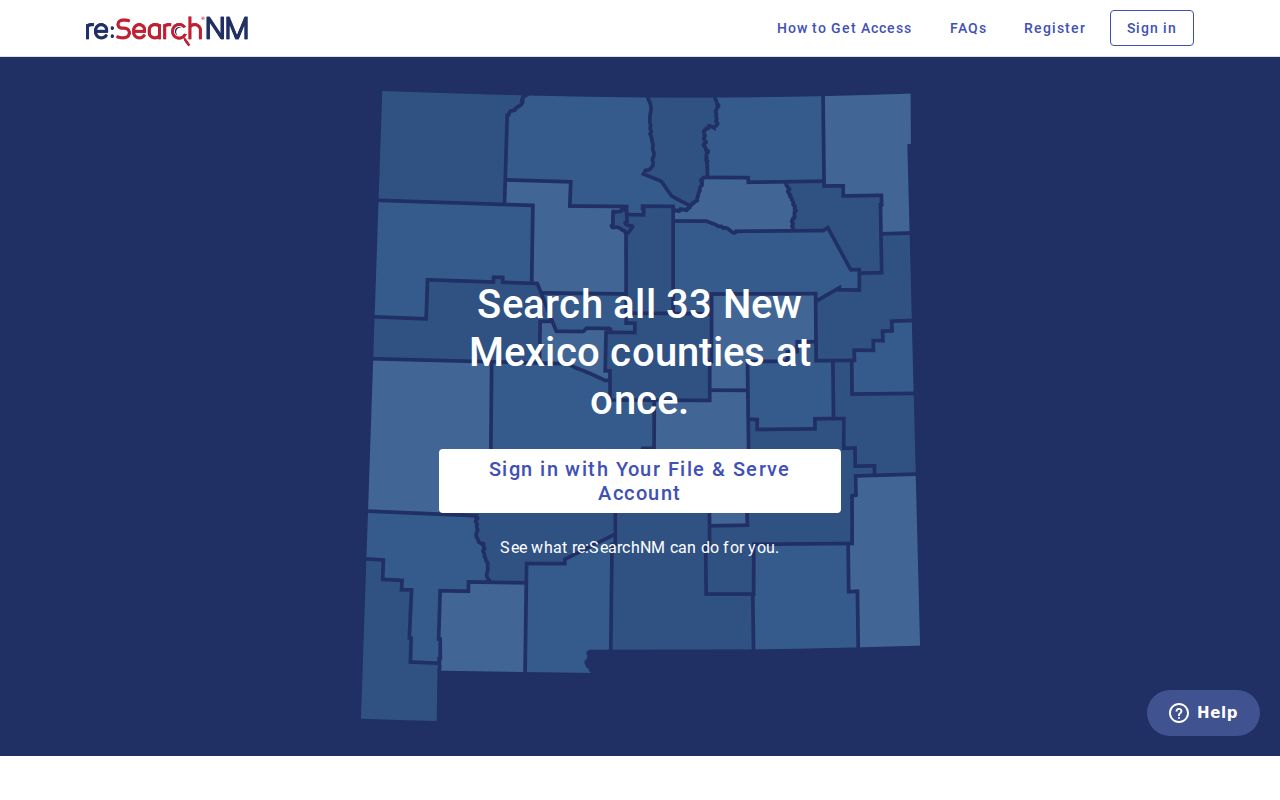 Grant County court docket re:SearchNM registration screen