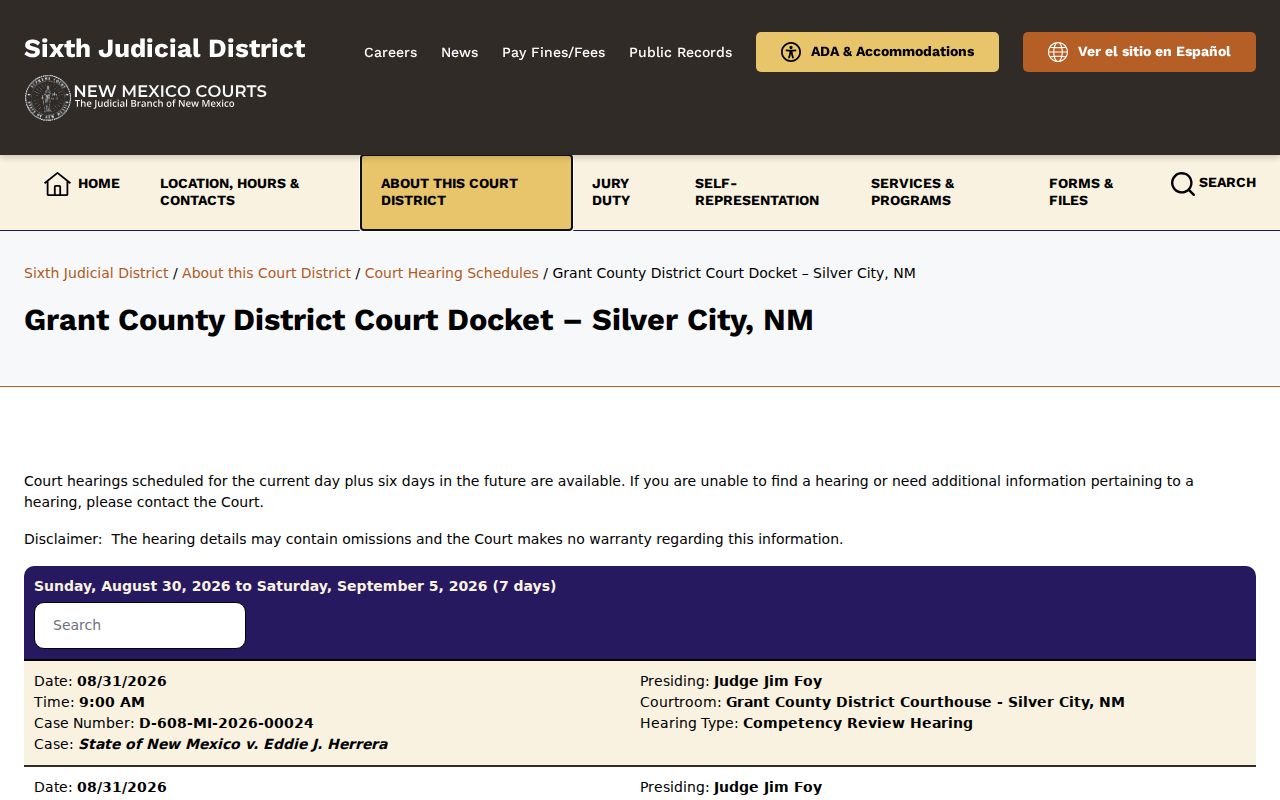 Silver City court records for Grant County District Court